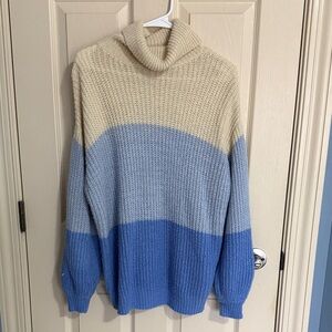 POPSUGAR Cream and Blue Cowl Neck Sweater